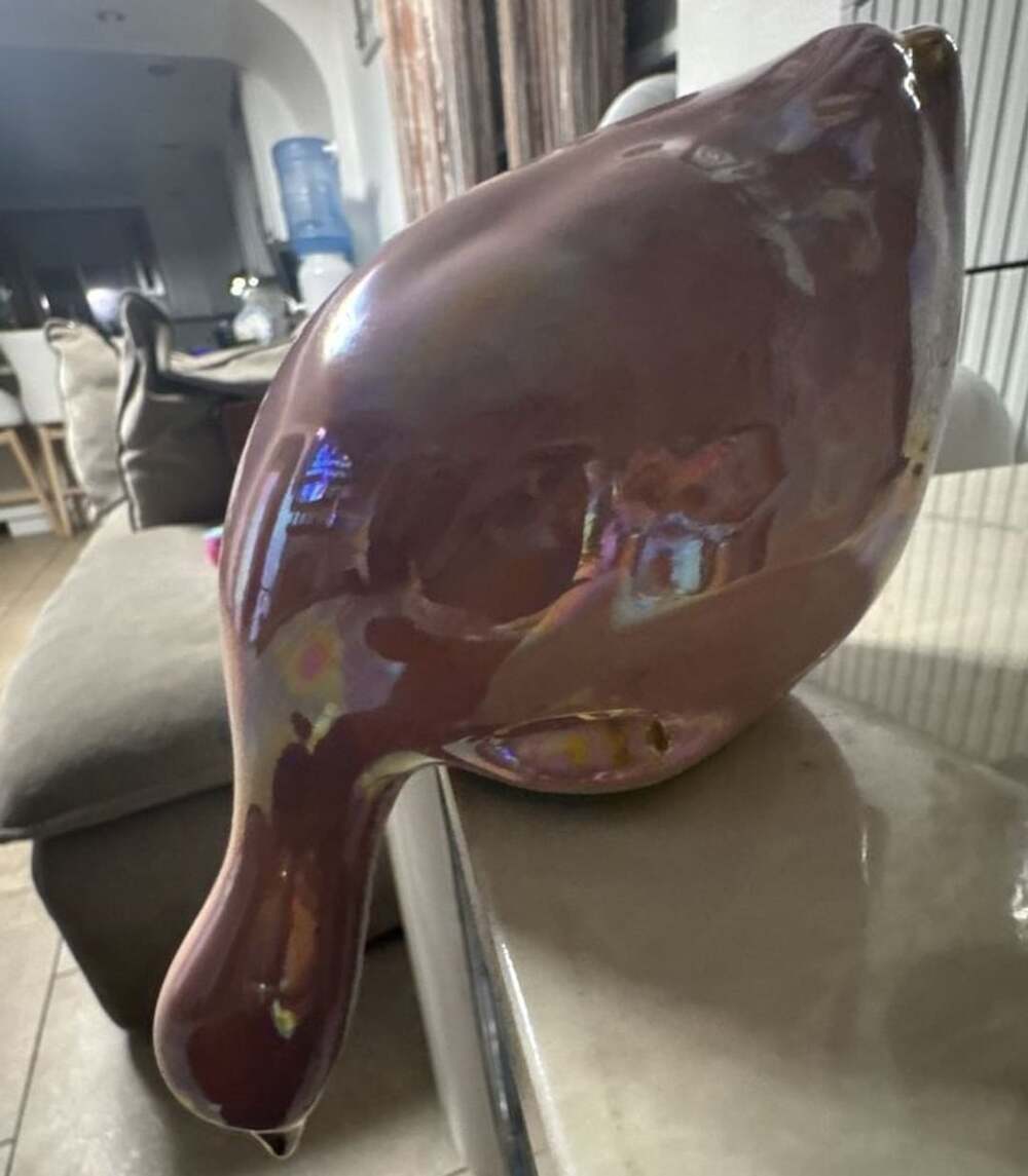 Vintage Ceramic Goose Figurine Pink Iridescent Luster Glaze